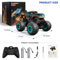 ACAMMZAR Dinosauří auto na dálkové ovládání, 2,4GHz 20+km h dálkově ovládaný RC Monster Truck se 2 bateriemi 60 min+, RC kaskadé